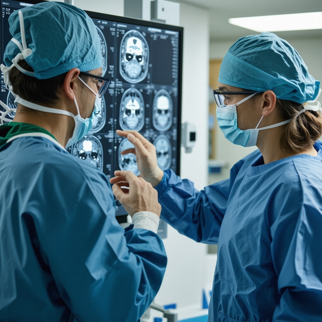 Surgeon and lawyer discussing MRI scans for legal case in NJ