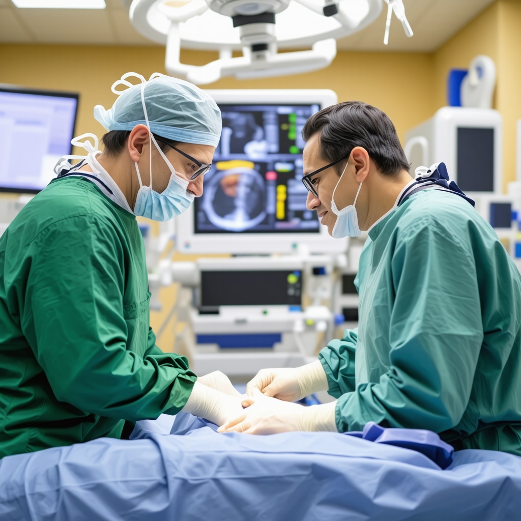 NJ spine surgeon explaining advanced surgical options to a patient in a state-of-the-art operating room