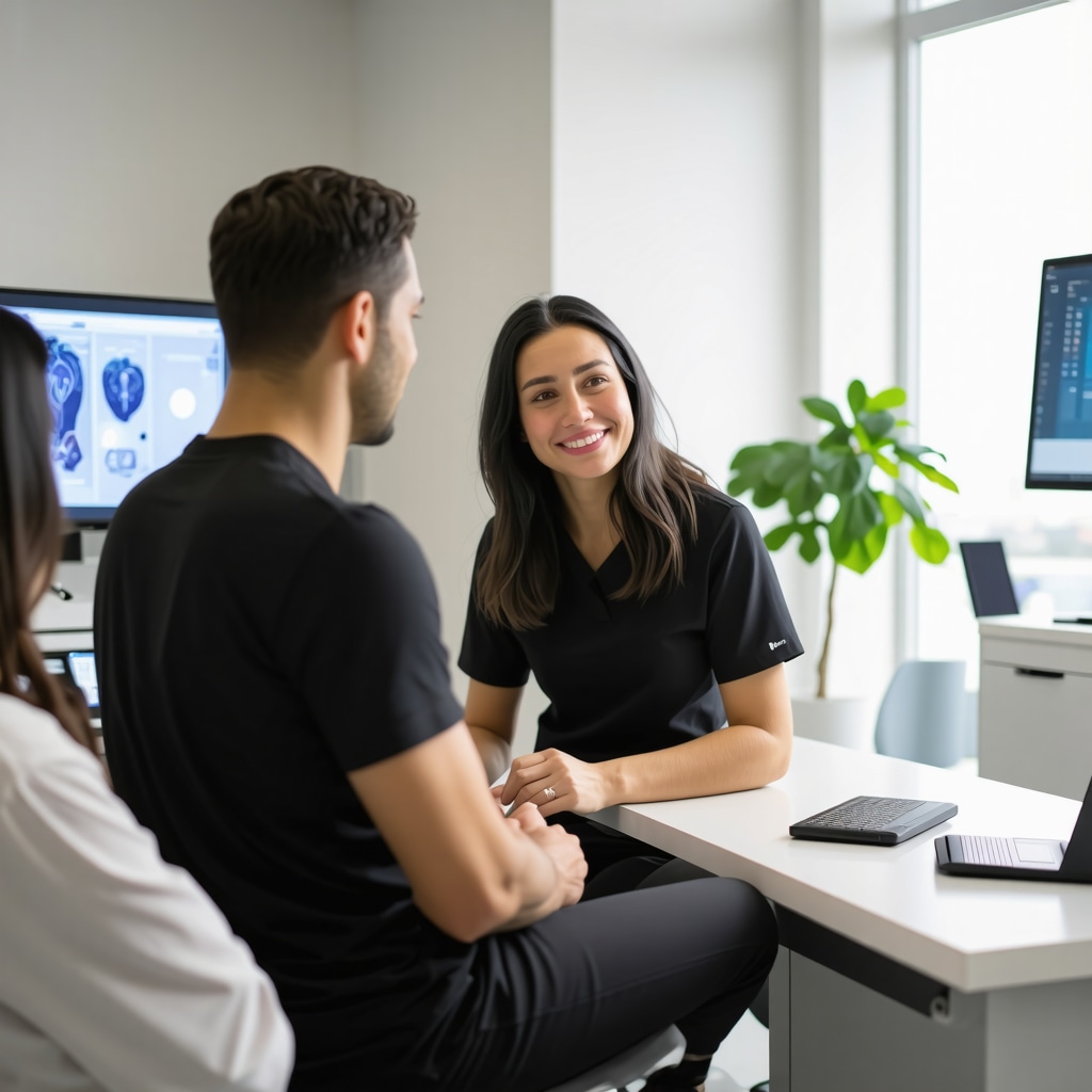 Spine care specialists in New Jersey consulting about regenerative medicine and neuromodulation therapies with a patient