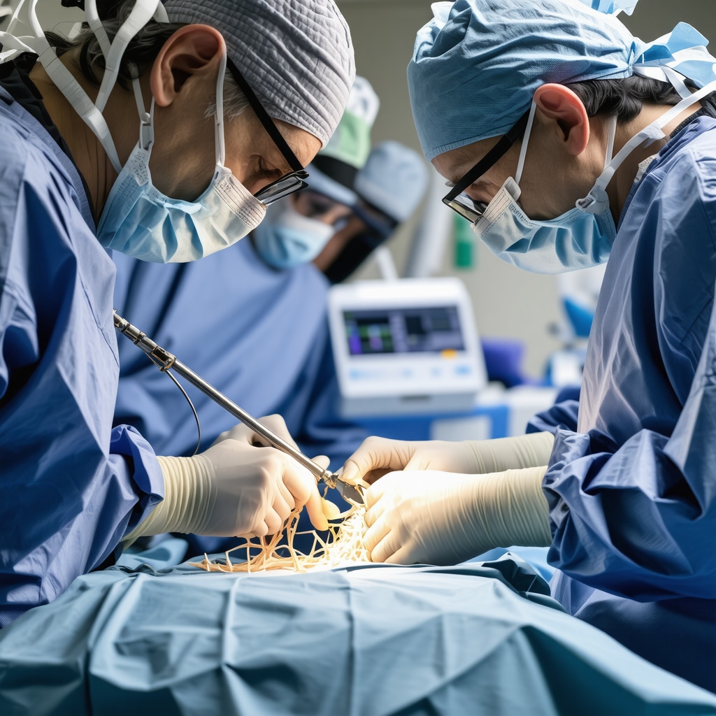 NJ spine surgeon performing robotic-assisted minimally invasive spine surgery in a high-tech operating room.