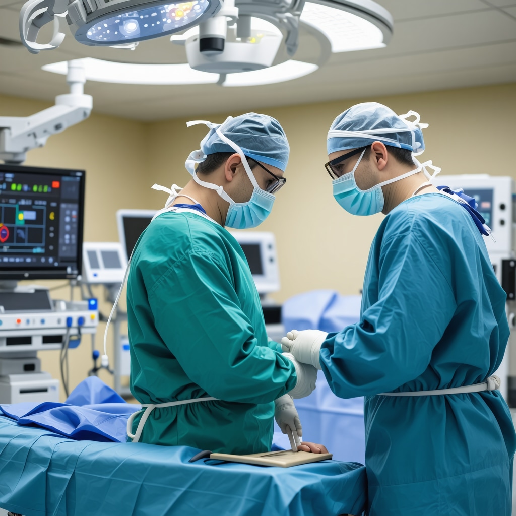NJ surgeon utilizing robotic technology for spine surgery in a high-tech operating room