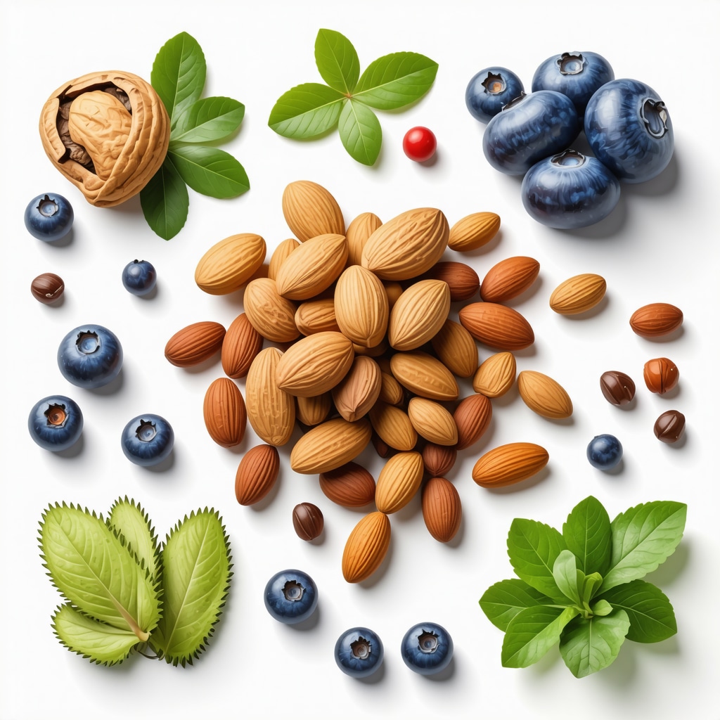 Assortment of healthy foods including berries, nuts, and leafy greens for spinal recovery