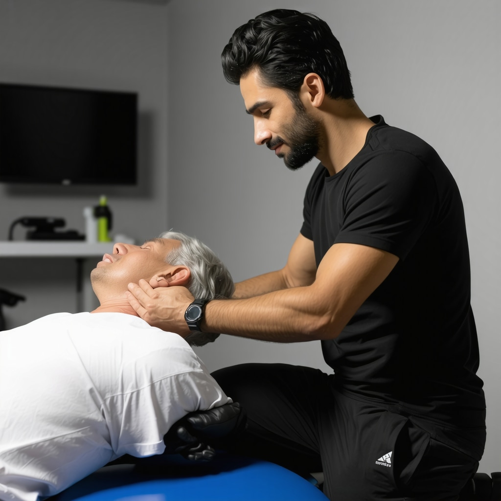 Patient performing gentle exercises with a physical therapist in a medical clinic