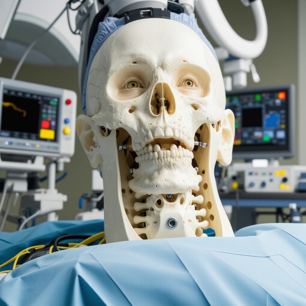 Surgeon performing robotic-assisted cervical spine surgery with advanced imaging technology