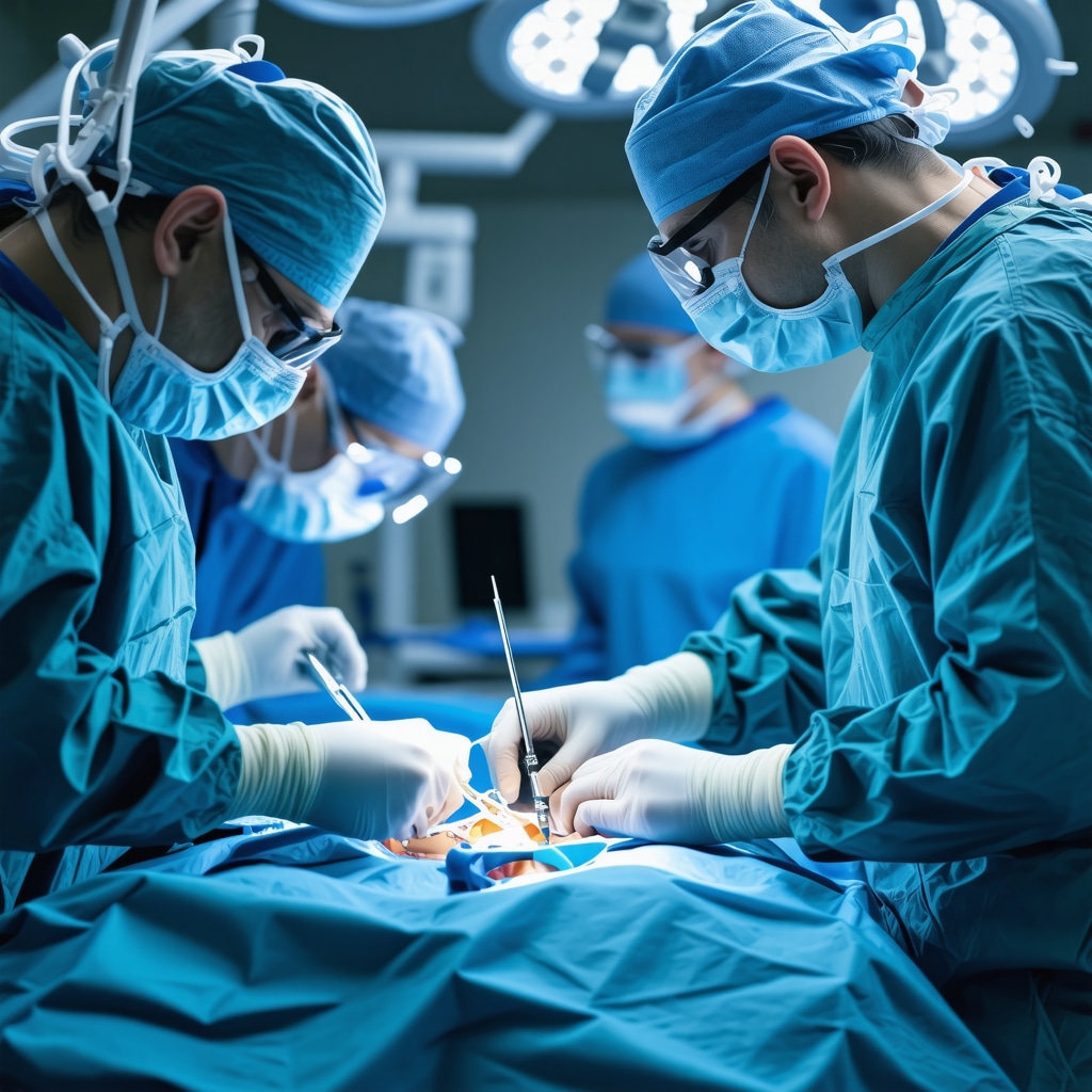 Surgeon performing cervical spine surgery using robotic assistance and augmented reality visualization