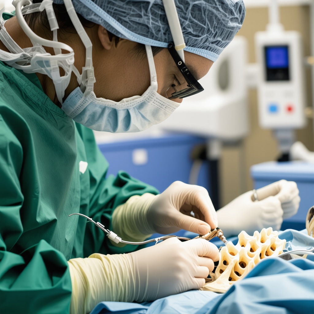 Surgeon operating with robotic tools during microdiscectomy