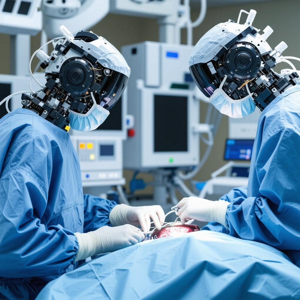 Surgeon performing robotic-assisted spine surgery with advanced technology in a modern operating room