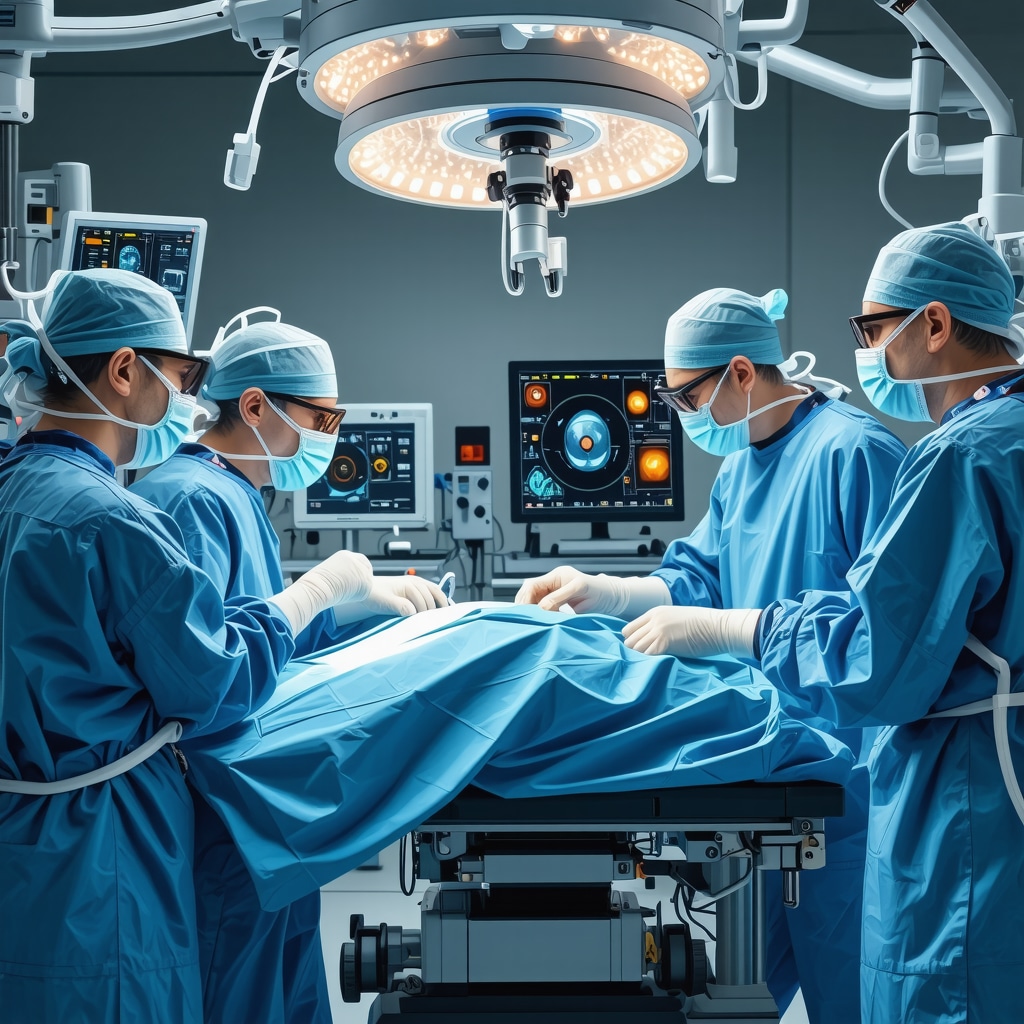 Surgeons performing robotic-assisted spine surgery with advanced imaging technology in NJ