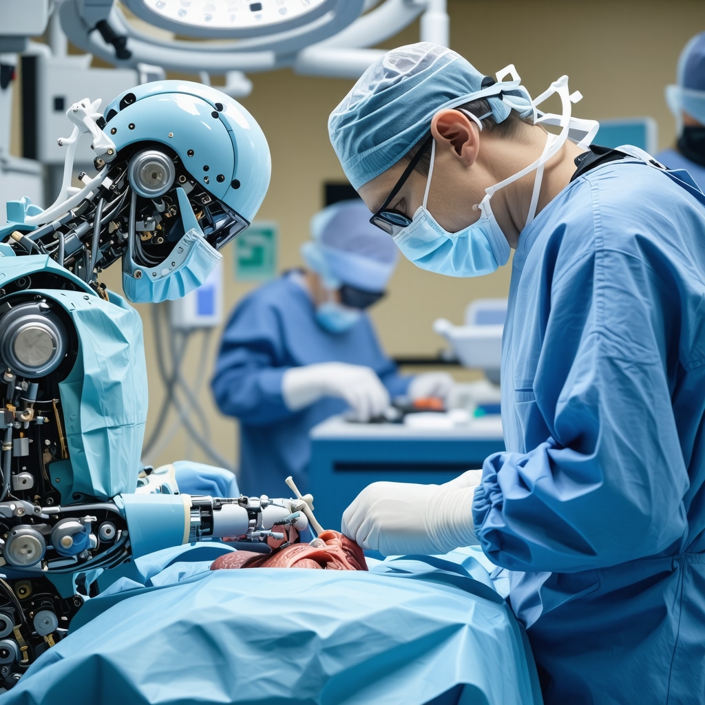 Surgeon operating with robotic guidance system during spine procedure