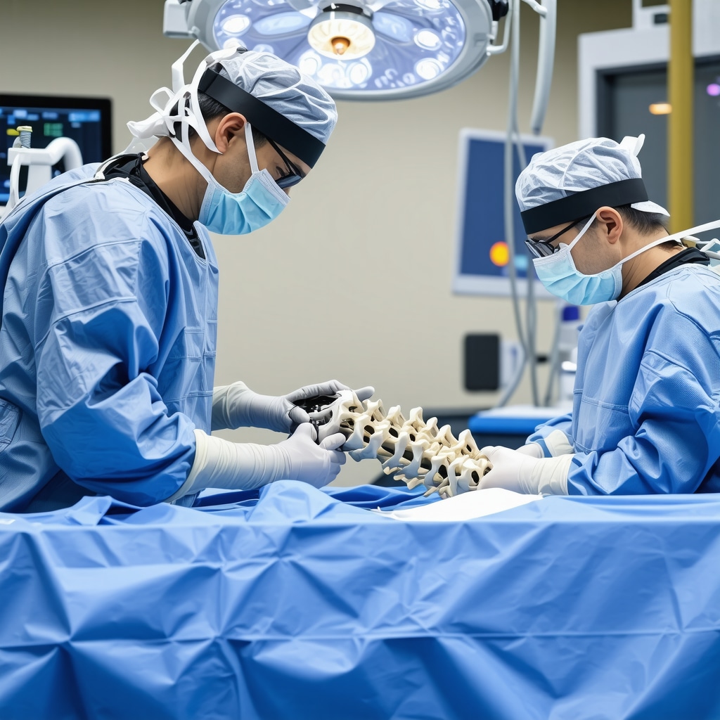 Surgeon using robotic system for precise spinal fusion in NJ