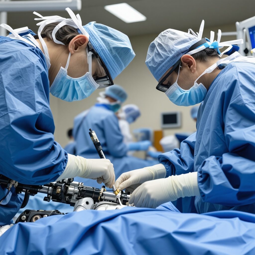 Surgeon using robotic system for precise spine surgery