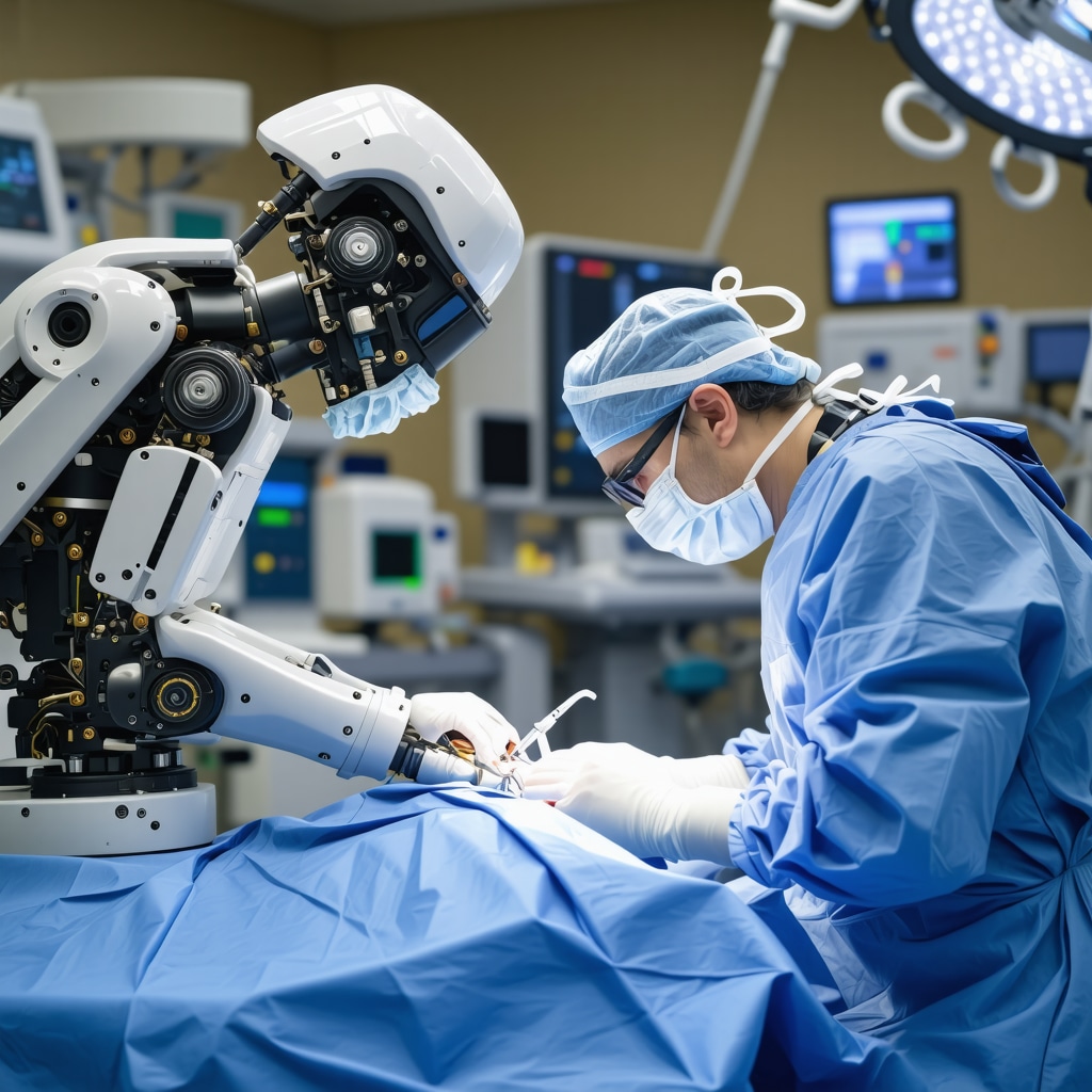 Surgeon using robotic guidance system during spine surgery in NJ