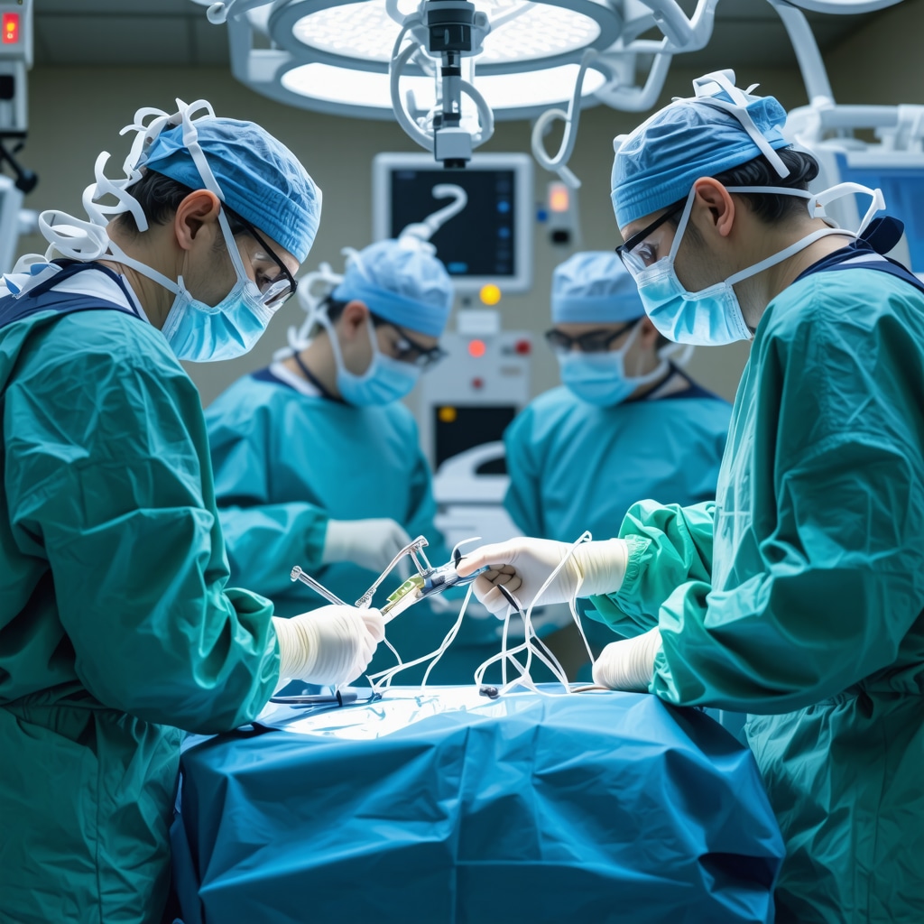 Surgeons using robotic-assisted system for spine surgery in New Jersey, showcasing advanced medical technology