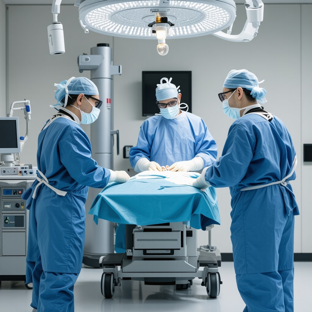 Surgeon operating robotic spine surgery system in a modern medical facility