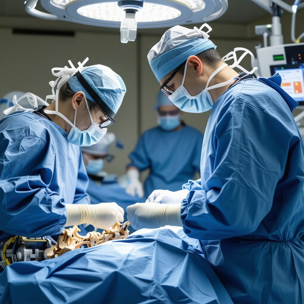 Surgeon operating robotic system during spine surgery in New Jersey