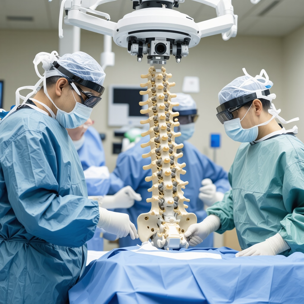 Advanced robotic-assisted spine surgery procedure with surgeon and high-tech equipment