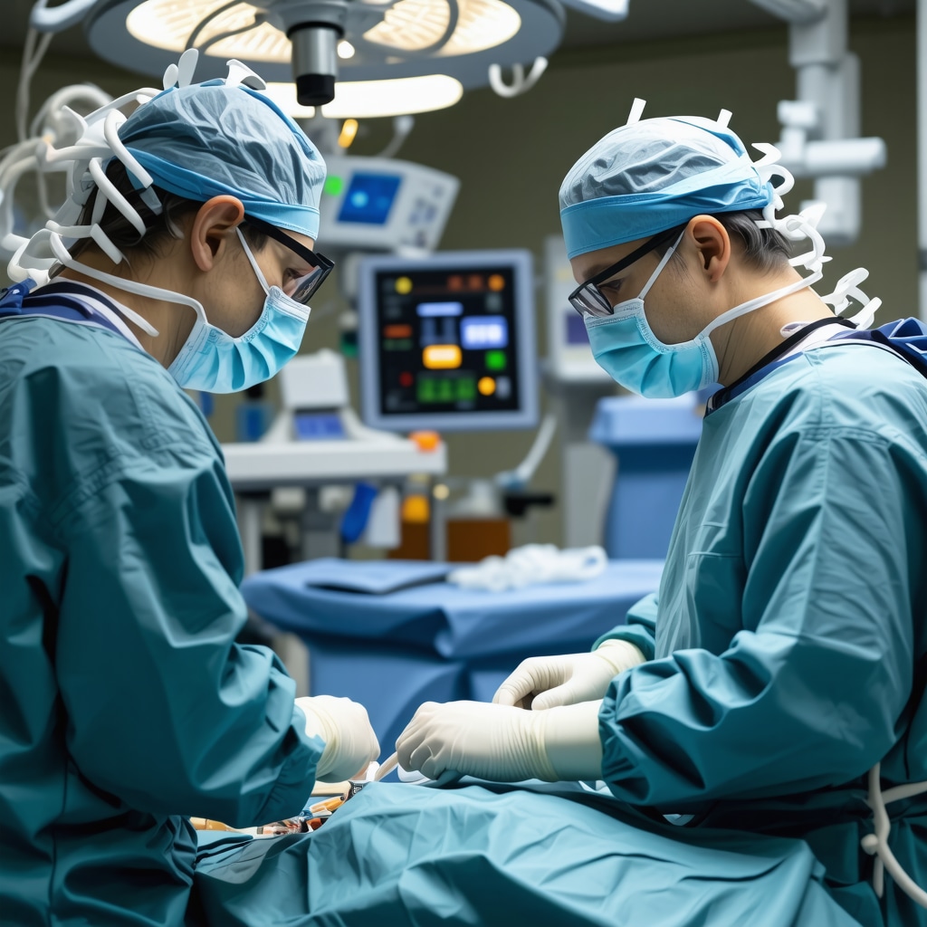 Surgeon operating with robotic-assisted spine surgery technology in a modern operating room