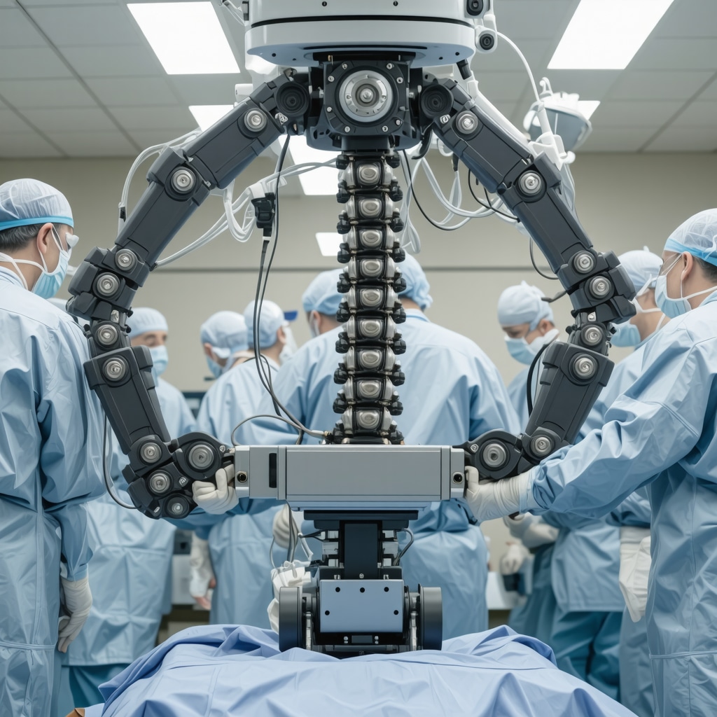 Surgeon operating robotic system during spine surgery