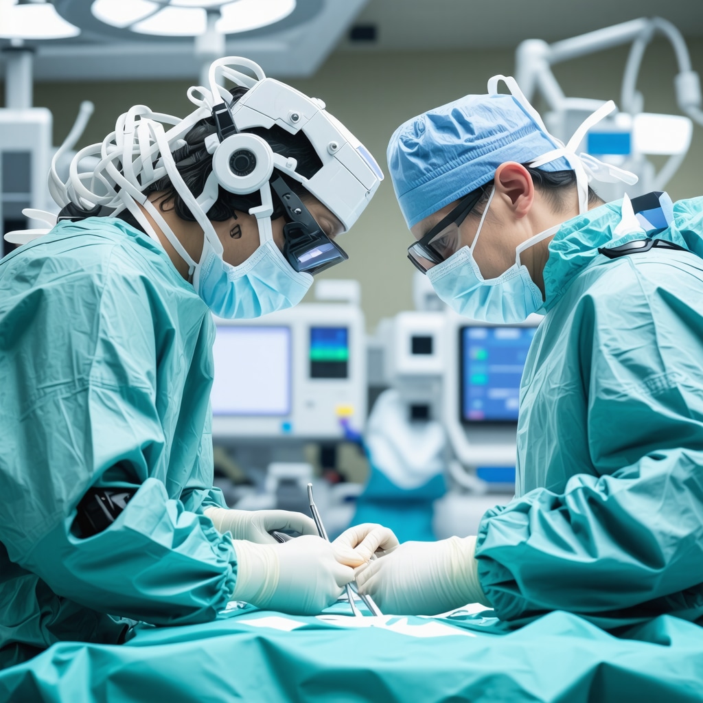 Surgeon operating with robotic assistance in a cutting-edge surgical environment
