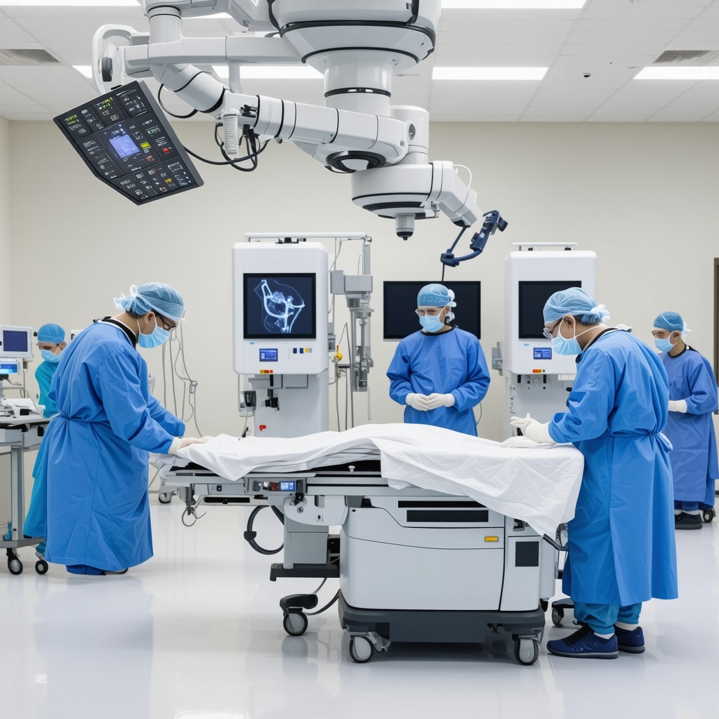 Modern operating room with robotic-assisted spine surgical tools