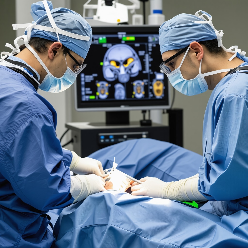 Surgeon operating robotic-assisted spine surgery system with imaging displays