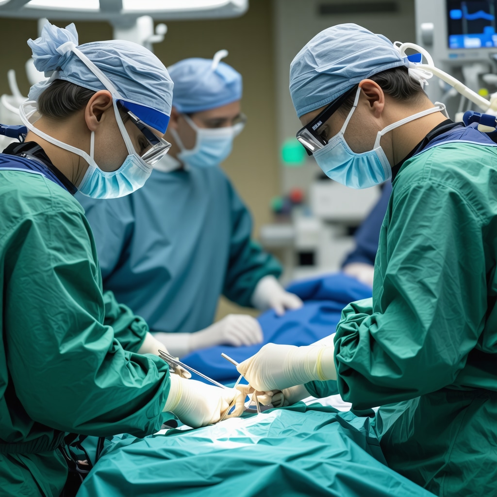 Surgeon operating advanced robotic spine surgery