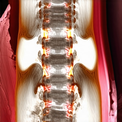 MRI scan illustrating spinal stenosis with nerve compression in the lumbar region