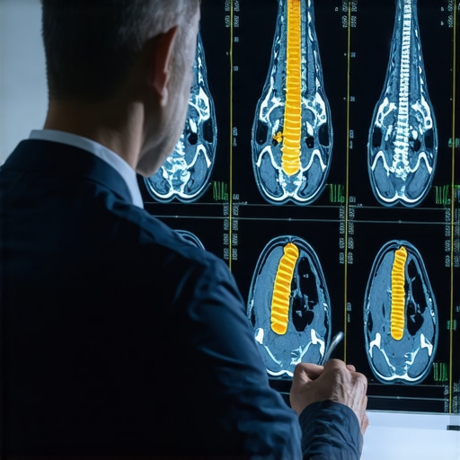 Spine surgeon reviewing MRI scans with patient in office
