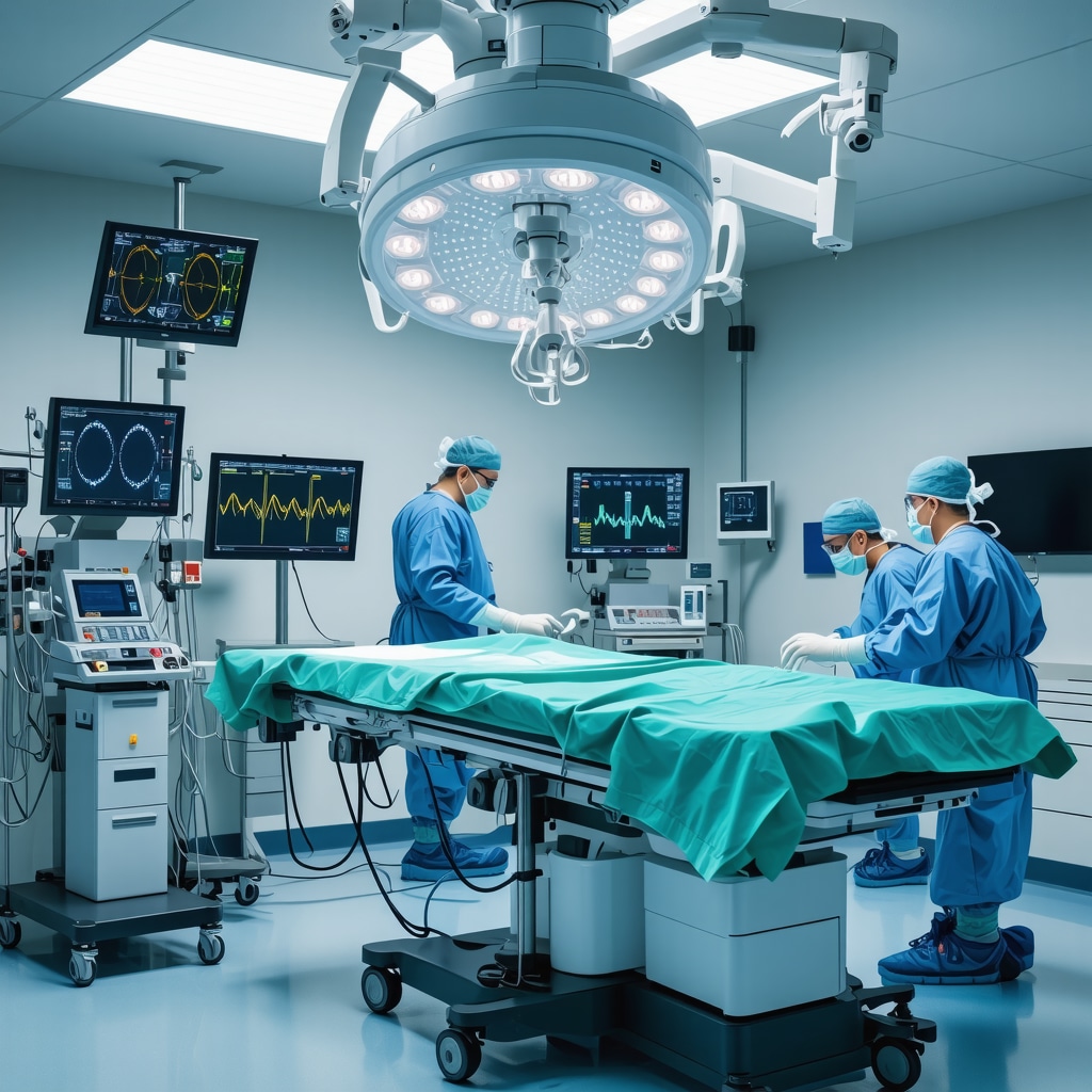 Surgeon using robotic-assisted tools with augmented reality overlays during spine surgery.