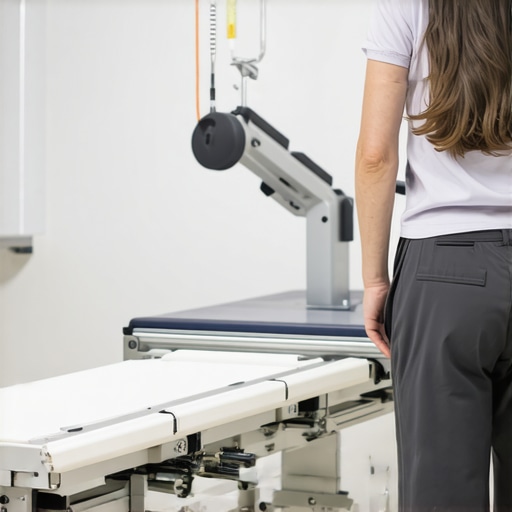 Modern medical equipment for non-invasive spine treatments in a clinical setting.