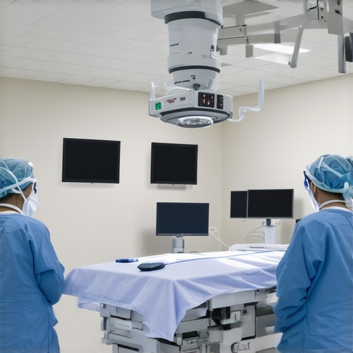 Modern operating room with advanced imaging and robotic systems for spine surgery.