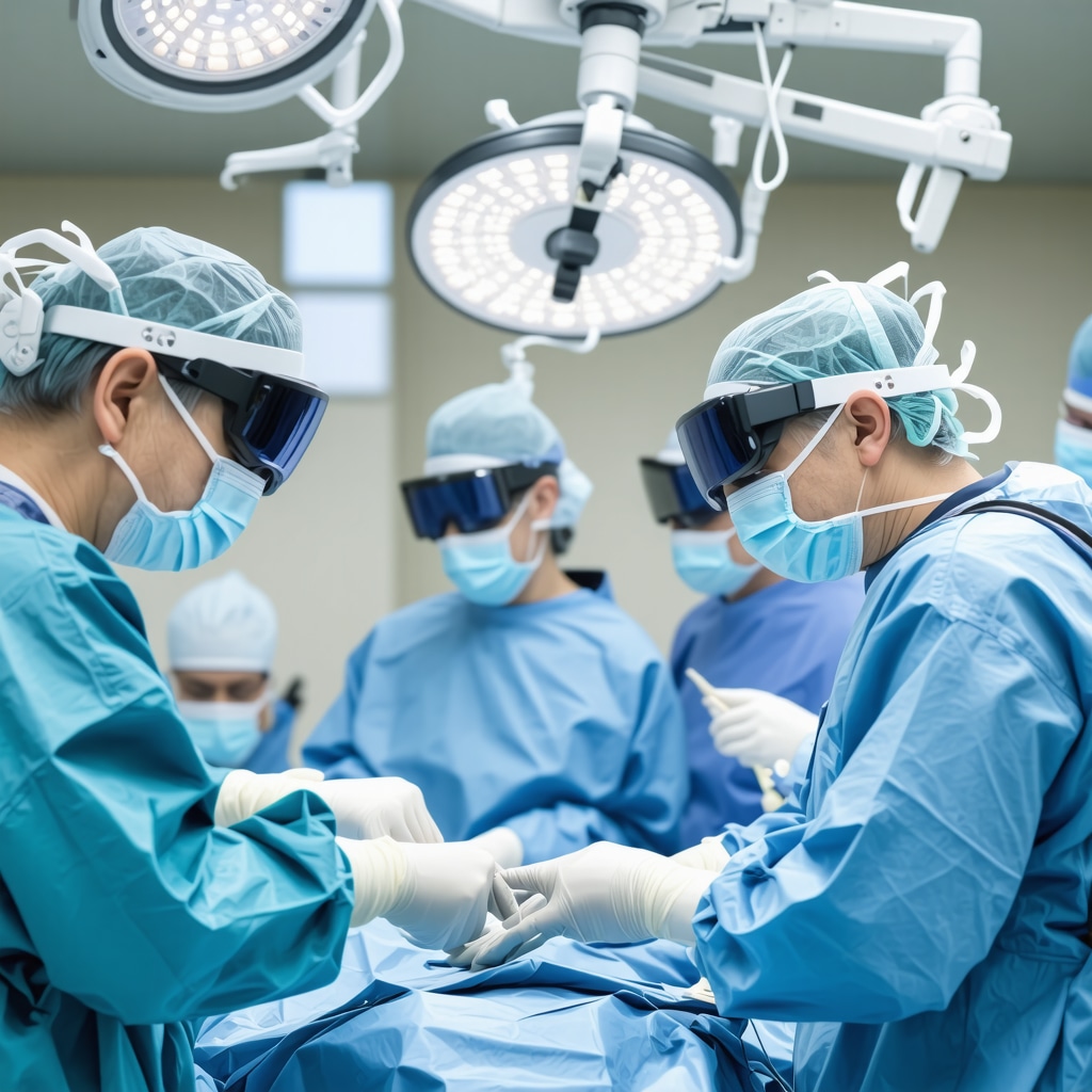 Surgeons performing robotic-assisted spine surgery with augmented reality technology in a NJ hospital