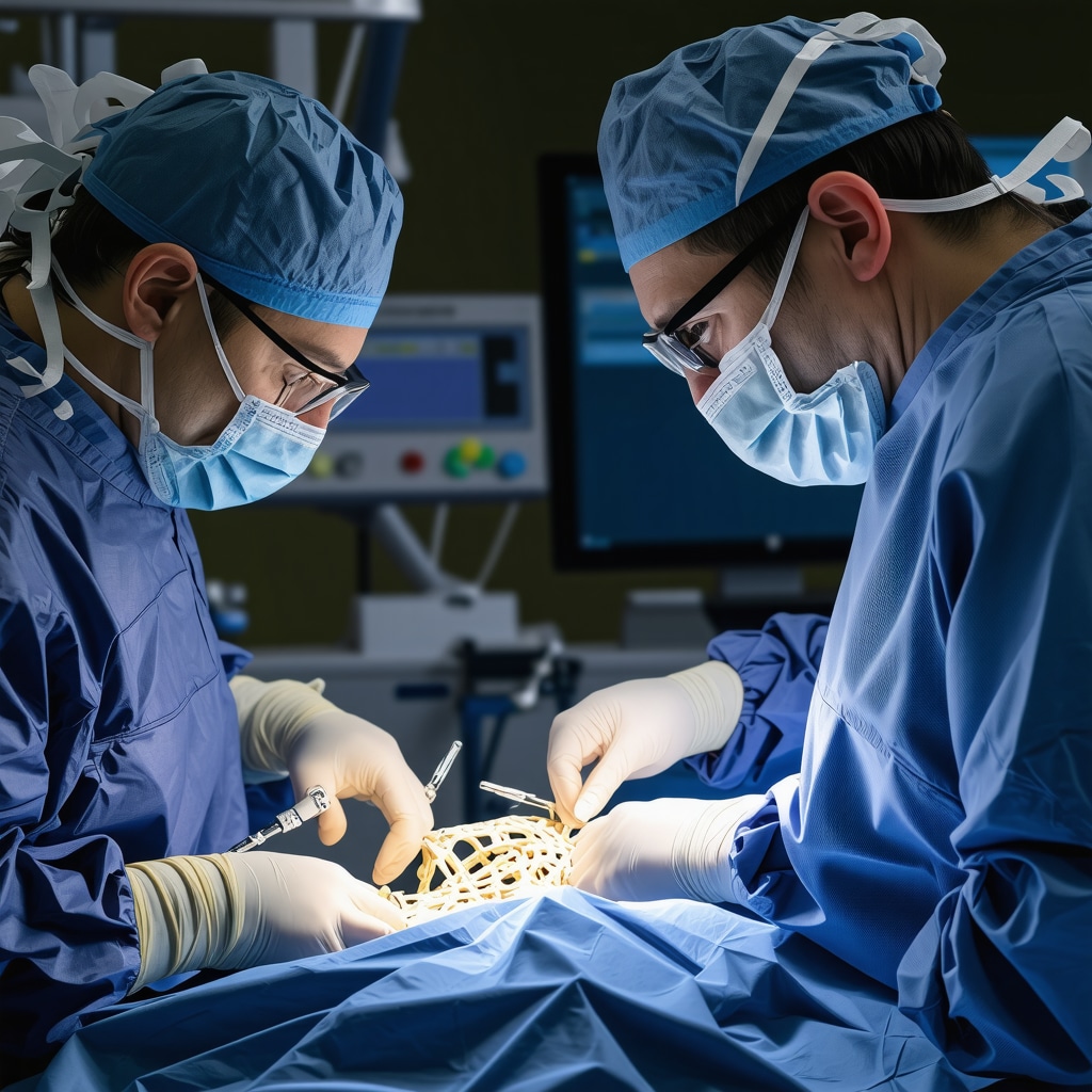 Surgeon utilizing high-tech navigation system during spine surgery for precision
