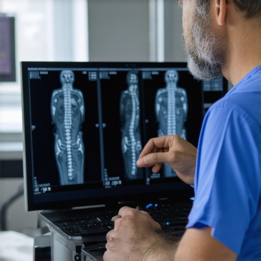 Surgeon and patient discussing advanced spine imaging in a modern clinic.