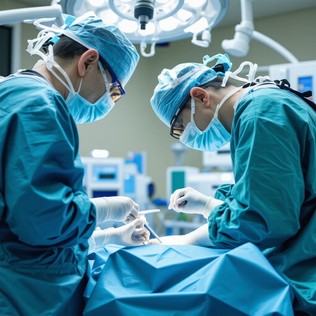 Surgeon operating with robotic assistance in a state-of-the-art surgical suite