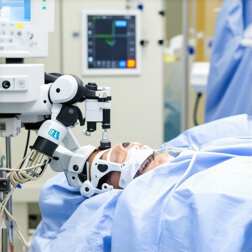 Surgeon operating robotic-assisted system during spine surgery