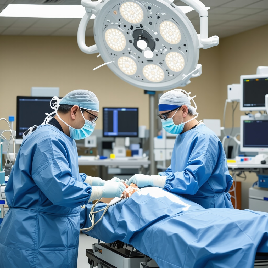 Surgeon operating with robotic assistance during spine surgery