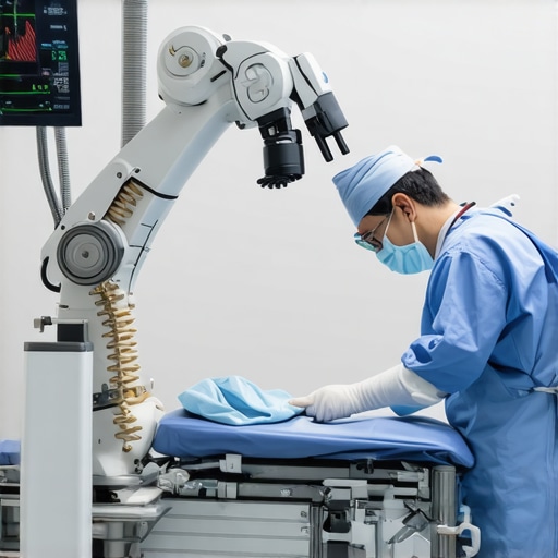 Surgeon using robotic system during spine surgery in NJ