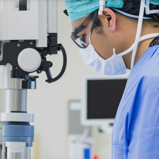 Surgeon operating with robotic assistance during spine surgery