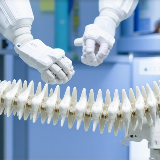 Surgeon using robotic system for precise spine surgery in modern NJ operating room