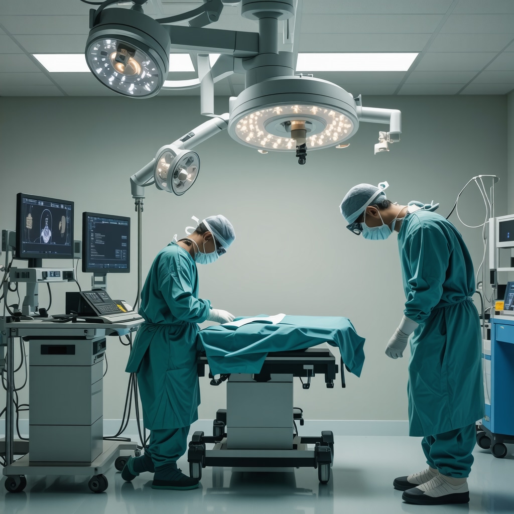 Surgeon using robotic technology for spine surgery in a contemporary NJ hospital