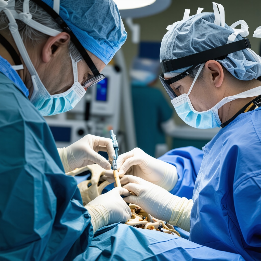 Surgeon operating advanced robotic system during spinal procedure in New Jersey.