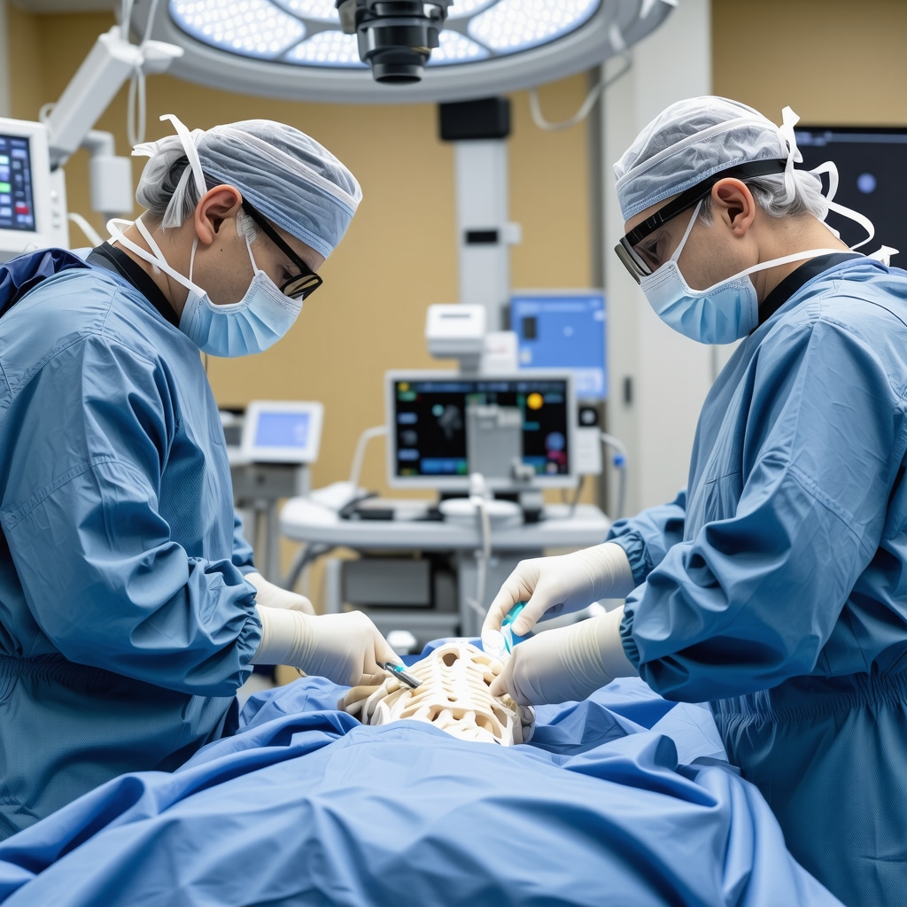 Surgeon using robotic system for precise spine surgery in New Jersey