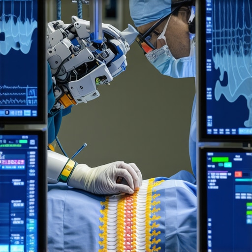 A surgeon operating with robotic assistance during a state-of-the-art spine procedure