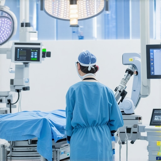 Surgeon operating robotic-assisted spine surgery equipment in a NJ hospital
