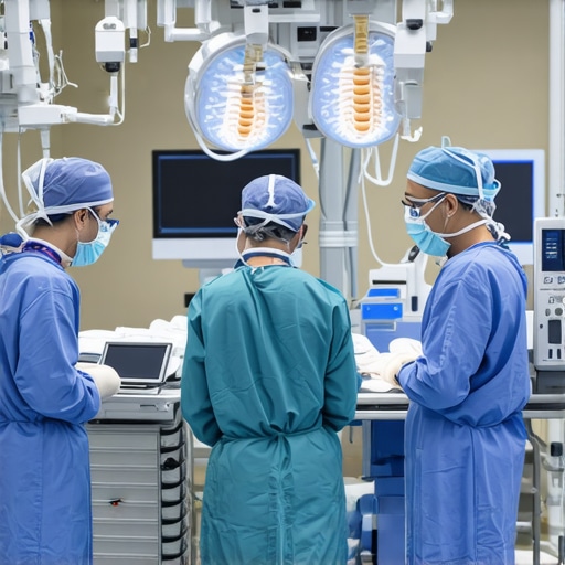Surgeon operating with robotic-assisted spine surgery system in a modern NJ clinic