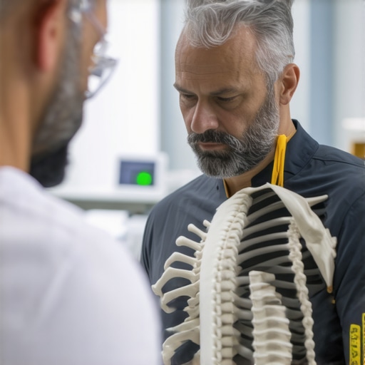 Expert Spine Surgeon Consultation Spine surgeon explaining minimally invasive surgery options to a patient.