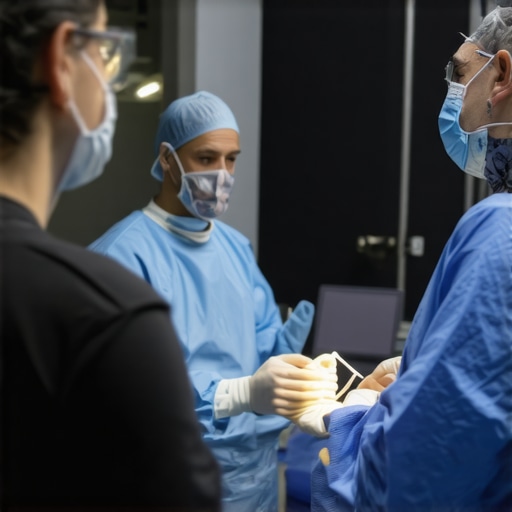 Spine surgeon explaining advanced surgical options to a patient in a clinic.