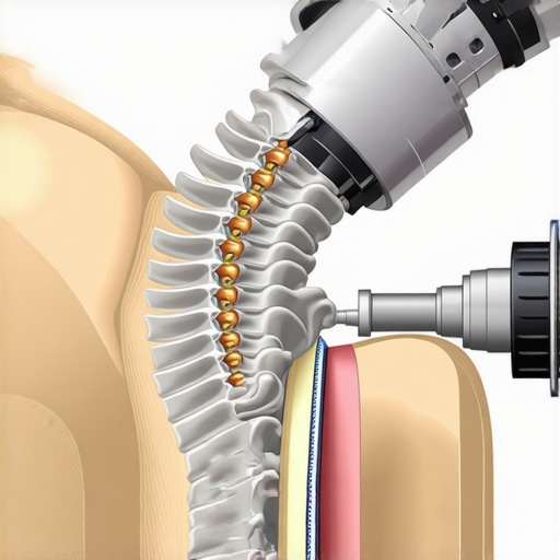 A surgeon operating robotic arms during spinal surgery, emphasizing precision technology in modern procedures.