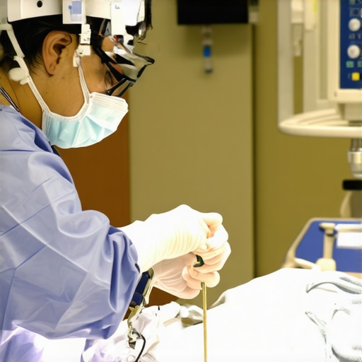 Robotic-assisted spine surgery in NJ Surgeon operating robotic-assisted spine surgery system in NJ hospital